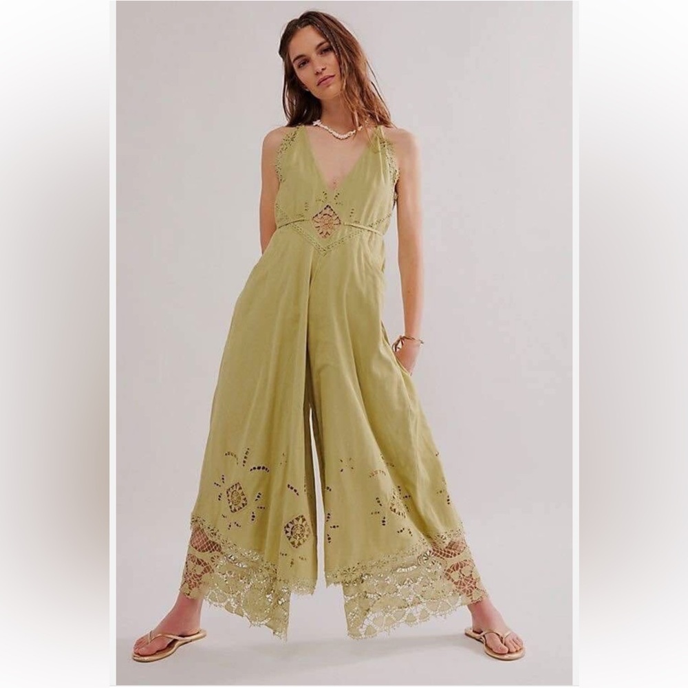Free People • Always Yours Jumpsuit Boho Embroidered Lace Detail Festival